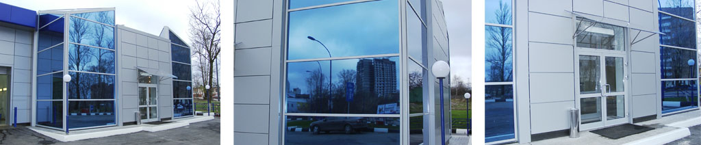 Остекление фасадов магазинов большими стеклопакетами Бронницы